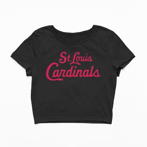 NEW St Louis Cardinals Script Wordmark Form Fit Crop Top Shirt BLACK - Picture 2 of 4
